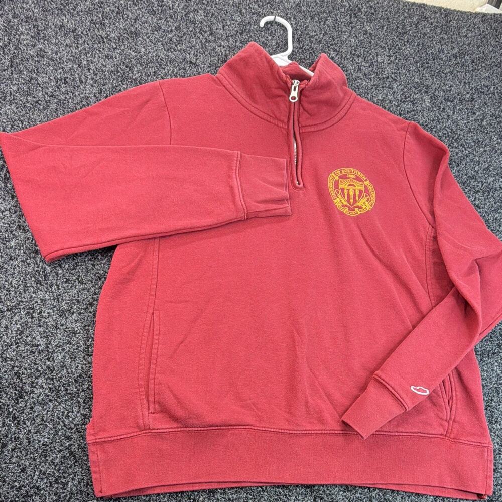 League USC Trojans 1/4 Zip Pullover Sweatshirt Mens L Maroon Gold NCAA